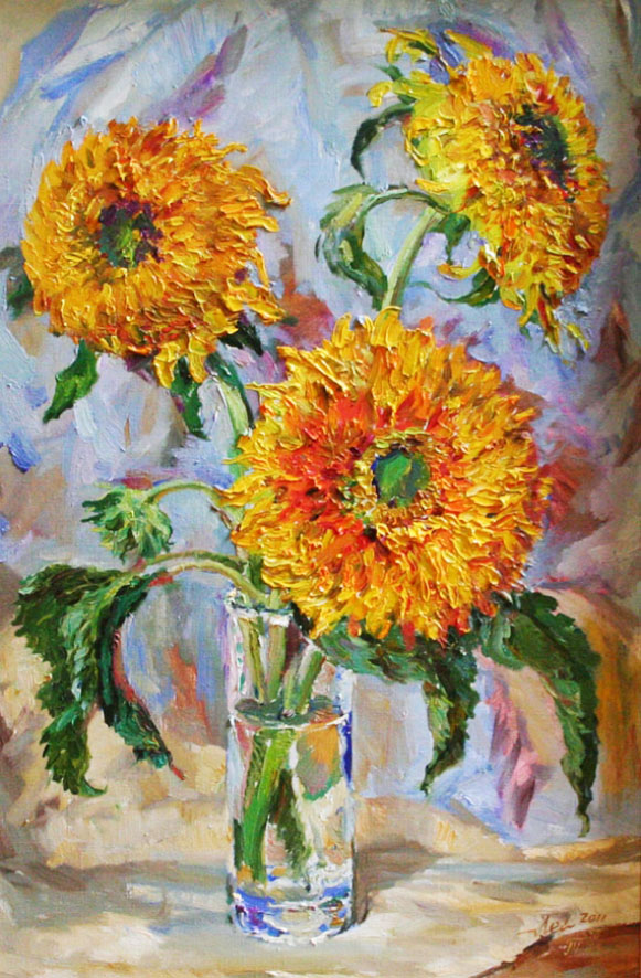 «Соняшнички на блакитному». Полотно, олія